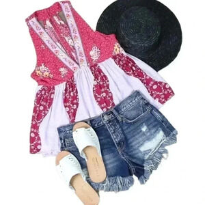 NWOT Free People - Dream Darlin Printed Women's Tank Top in Raspberry